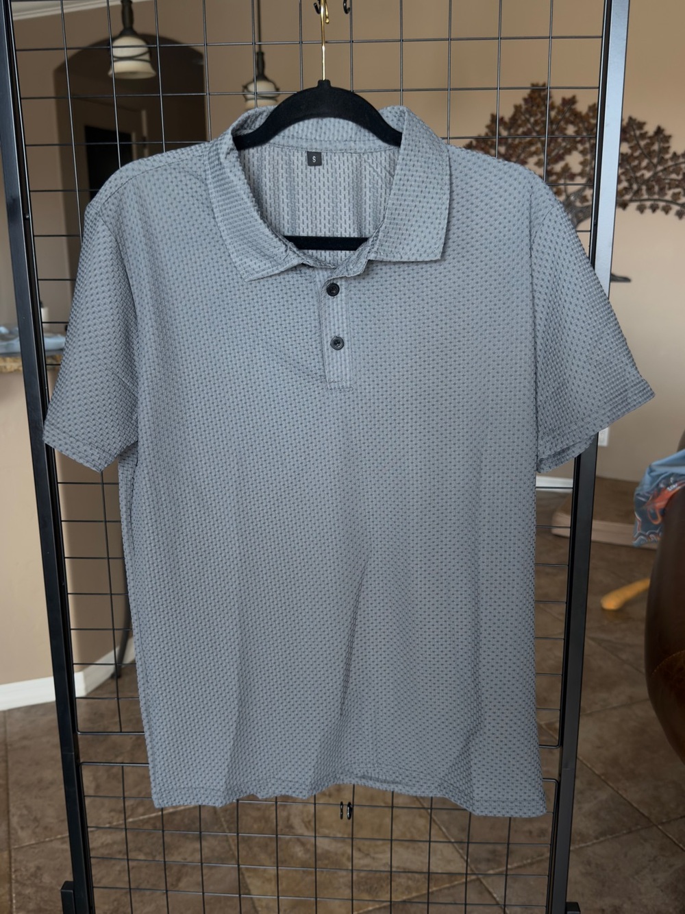 Men's Grey Textured Polo Shirt - Brand: